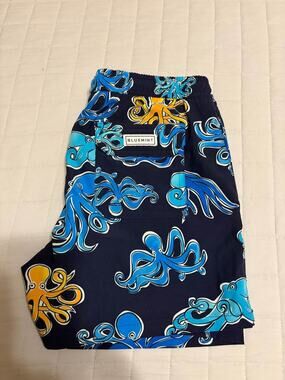 Boys 12/13Y Bluemint Arthus Navy, Blue, Yellow Octopus Print Swim Shorts